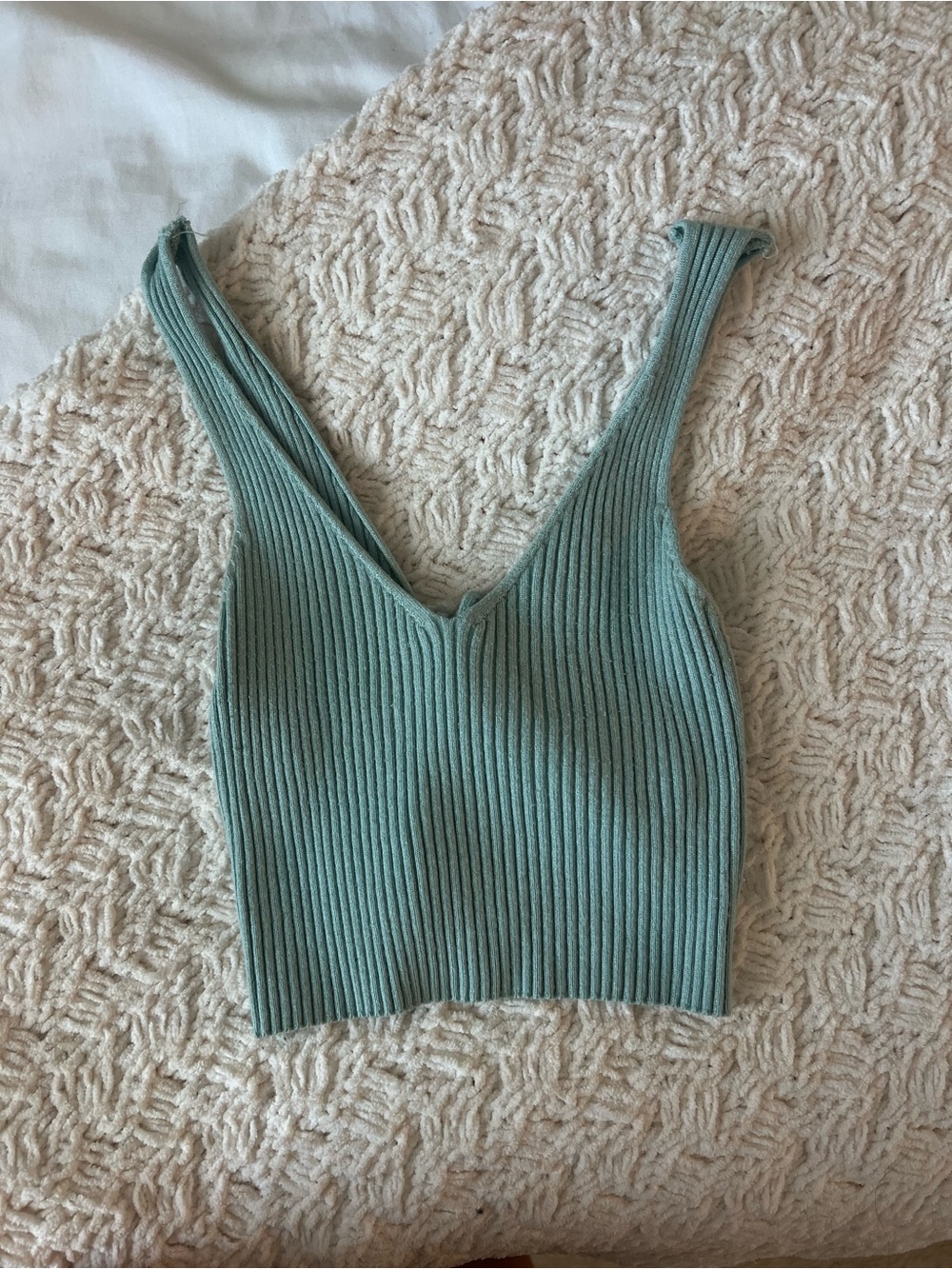 V-Neck Ribbed Knit Tank Top in Sage Green